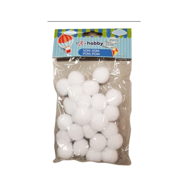 ΣΦΟΥΓΓΑΡΙ eX-HOBBY POM-POM WHITE 2,5cm 25τεμ 402416