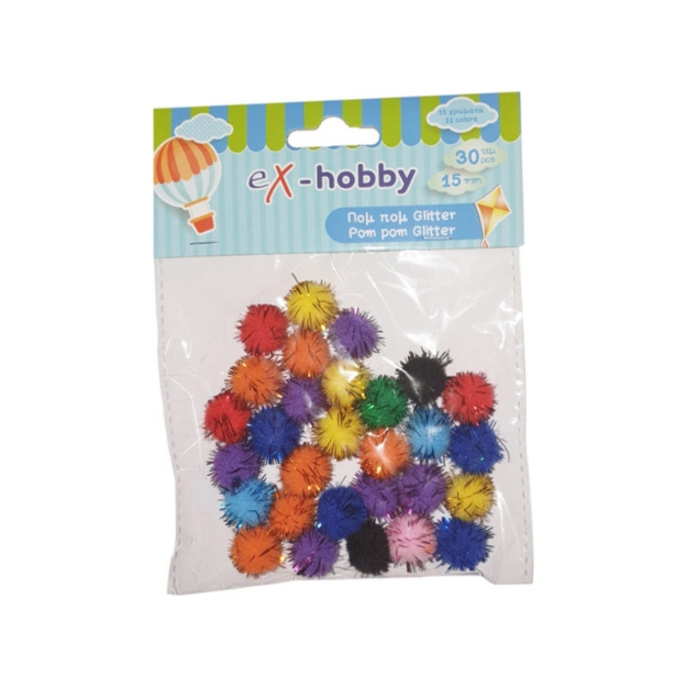 ΣΦΟΥΓΓΑΡΙ eX-HOBBY POM-POM GLITTER 1,5cm 30τεμ 402410