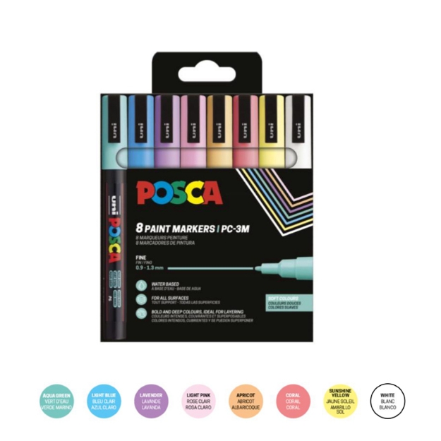 ΜΑΡΚΑΔΟΡΟΙ UNI POSCA  PC-3M MEDIUM ΣΕΤ 8 SOFT