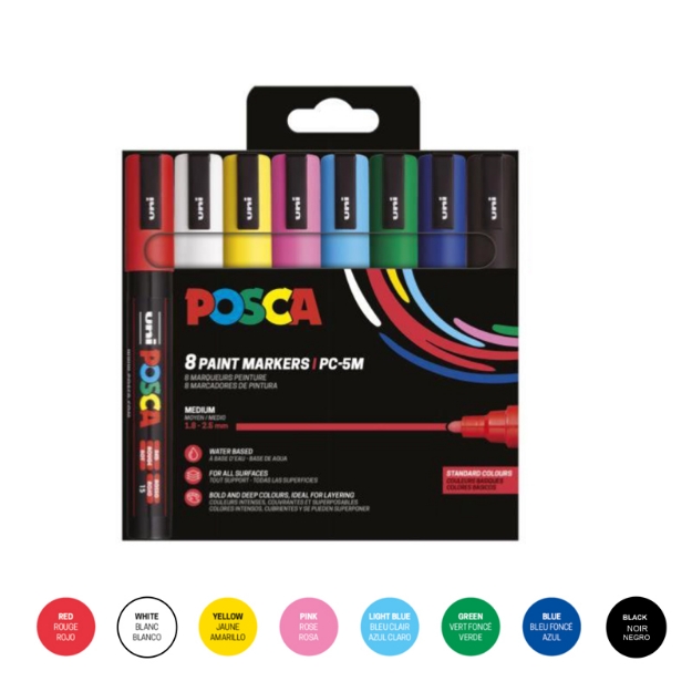 ΜΑΡΚΑΔΟΡΟΙ UNI POSCA  PC-5M MEDIUM ΣΕΤ 8 BASIC