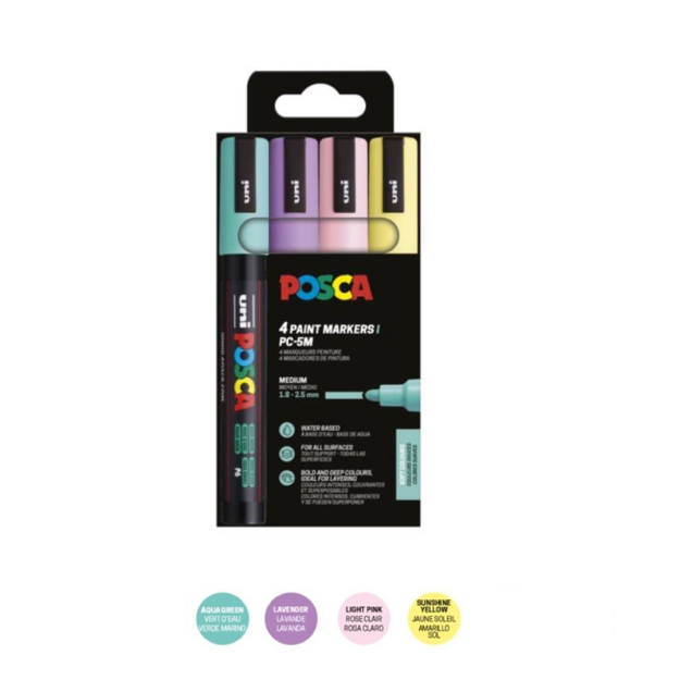 ΜΑΡΚΑΔΟΡΟΙ UNI POSCA  PC-5M MEDIUM ΣΕΤ 4 SOFT