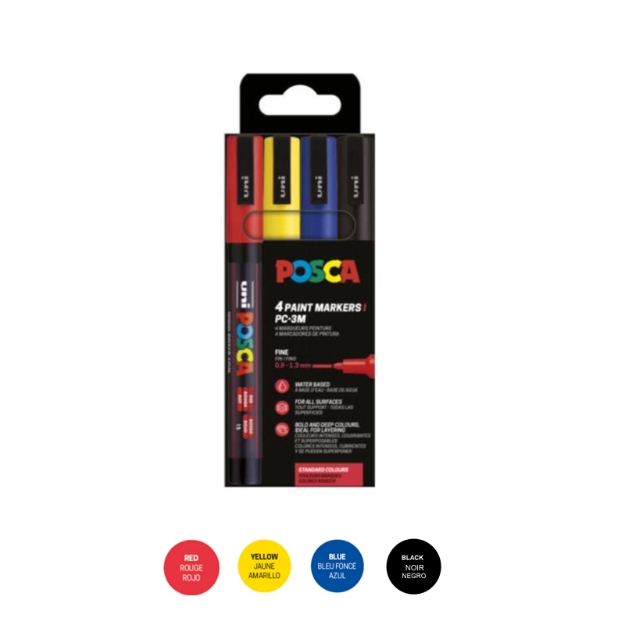 ΜΑΡΚΑΔΟΡΟΙ UNI POSCA  PC-3M MEDIUM ΣΕΤ 4 BASIC