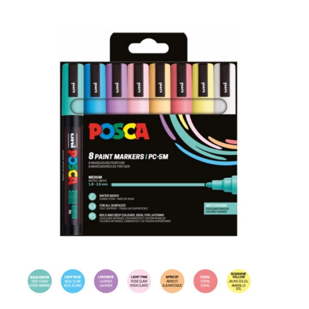 ΜΑΡΚΑΔΟΡΟΙ UNI POSCA  PC-5M MEDIUM ΣΕΤ 8 SOFT