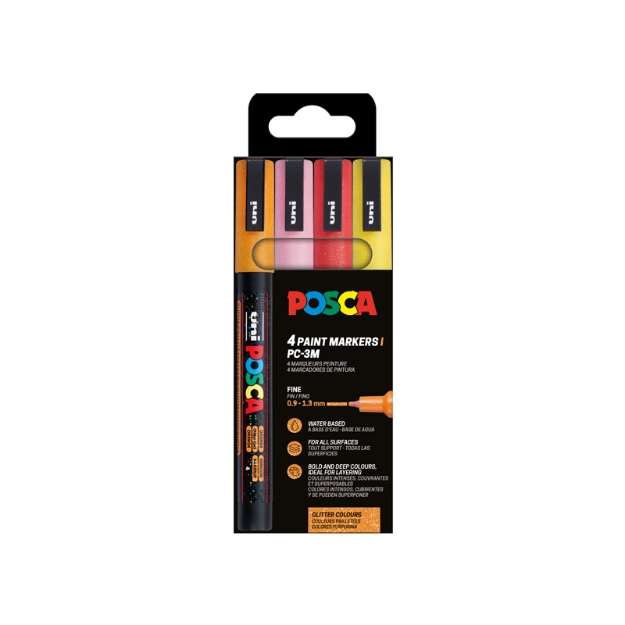 ΜΑΡΚΑΔΟΡΟΙ UNI POSCA PC-3ML 4P ΣΕΤ WARM SPARKLING