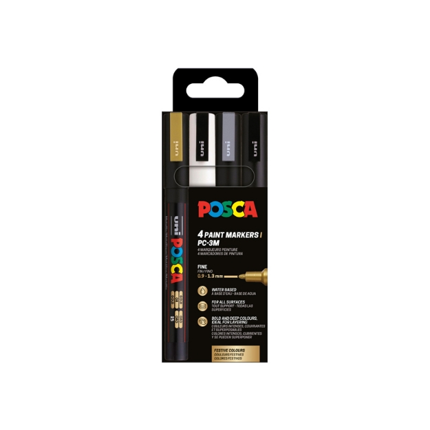 ΜΑΡΚΑΔΟΡΟΙ UNI POSCA PC-3M 4P ΣΕΤ BWSG