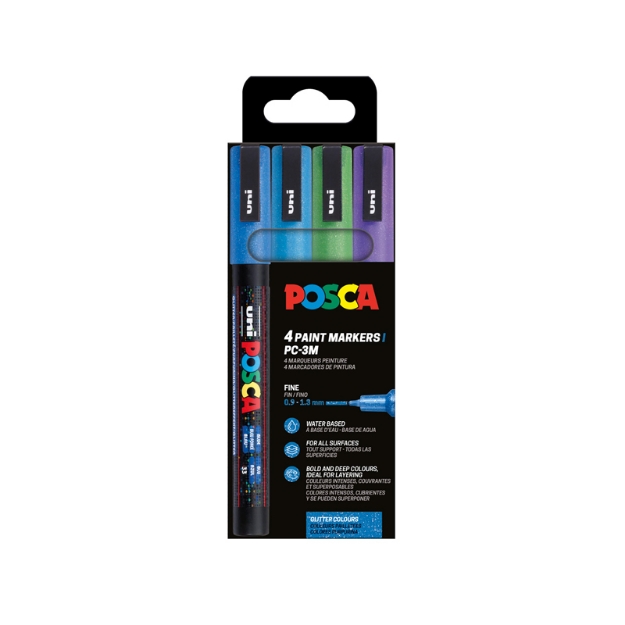 ΜΑΡΚΑΔΟΡΟΙ UNI POSCA PC-3ML 4P ΣΕΤ COOL SPARKLING