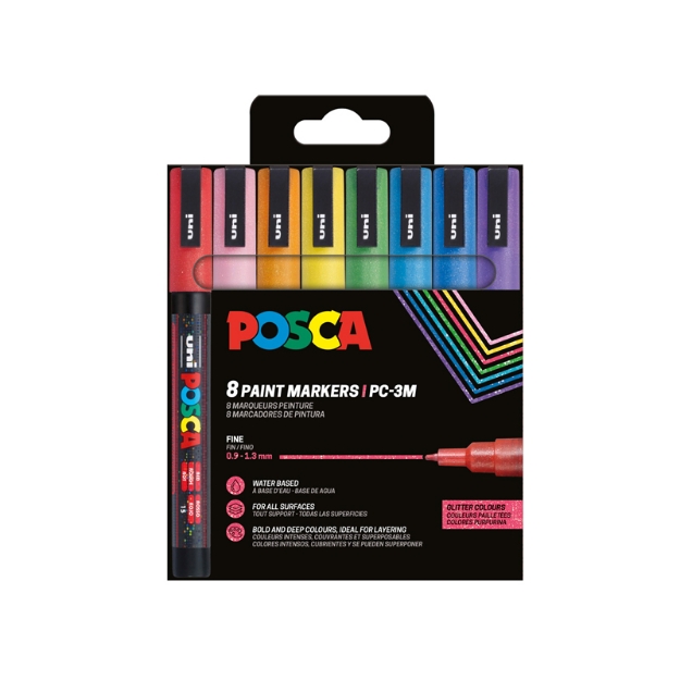 ΜΑΡΚΑΔΟΡΟΙ UNI POSCA  PC-3M FINE ΣΕΤ 8 ΧΡΩΜ.SPARKL