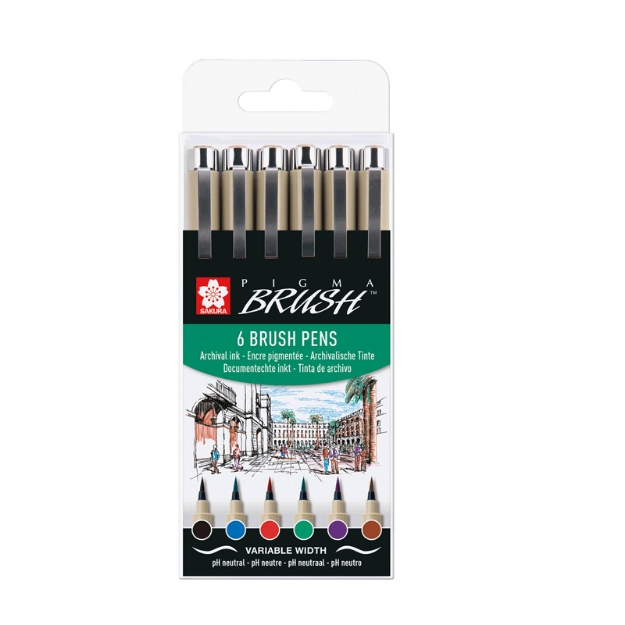 ΜΑΡΚΑΔΟΡΟΙ SAKURA PIGMA BRUSH BASIC ΣΕΤ 6τεμ